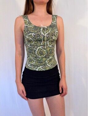 Gren Paisley Ribbon Tie Y2k Sleeveless Tank Vest Top